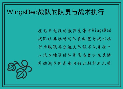 WingsRed战队的队员与战术执行