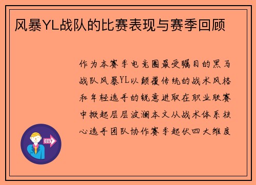 风暴YL战队的比赛表现与赛季回顾
